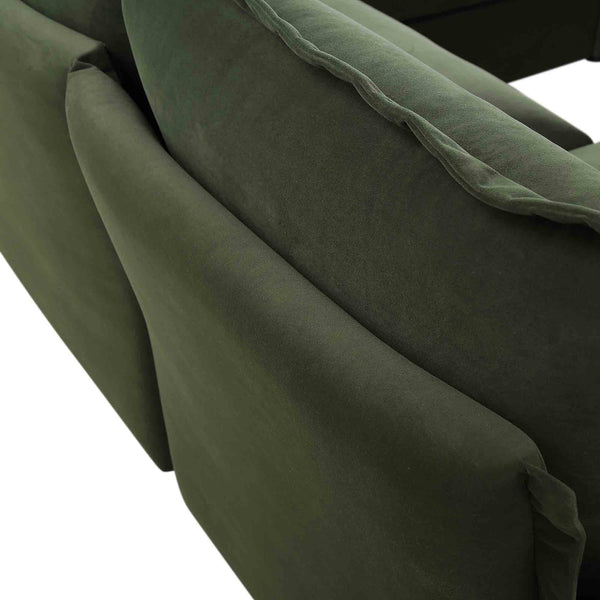Byron Pillow Edge Moss Green Velvet Modular Sofa, 5-Seater Corner