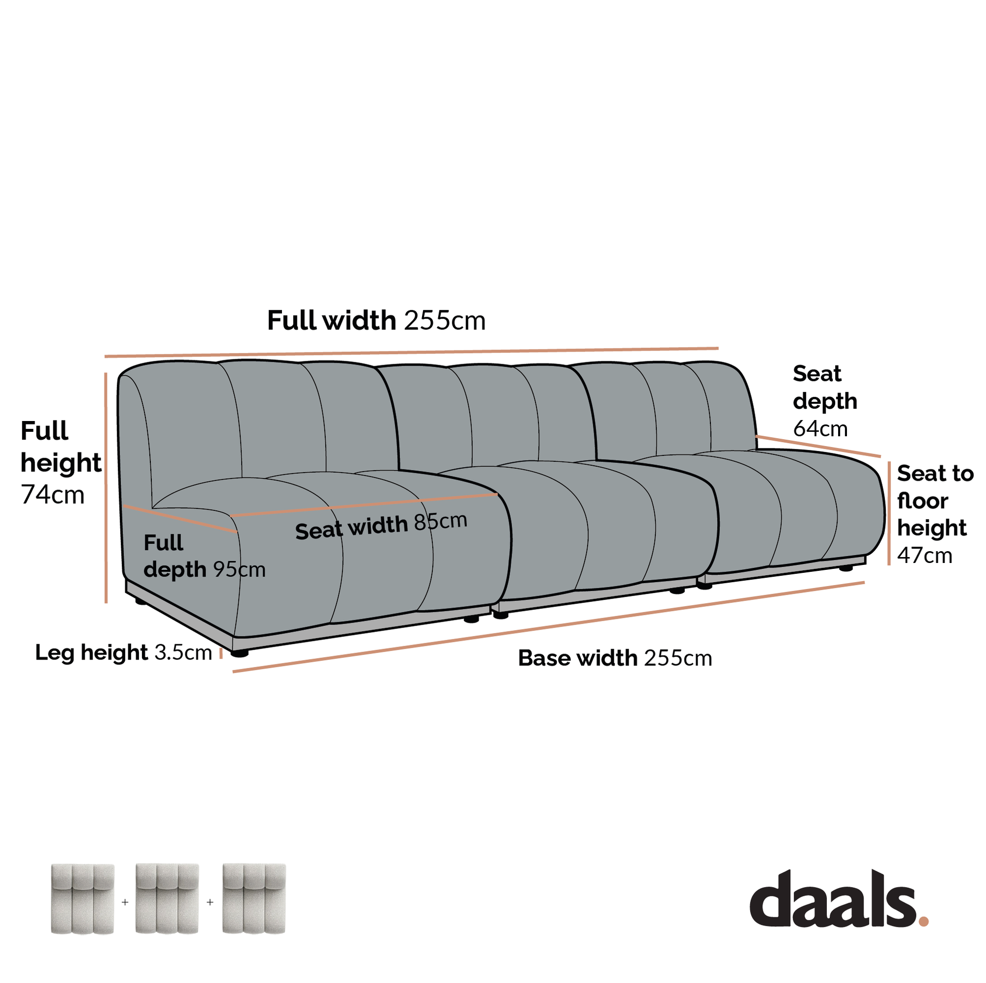 Granvia Moss Green Velvet Modular Sofa, 3-Seater Sofa