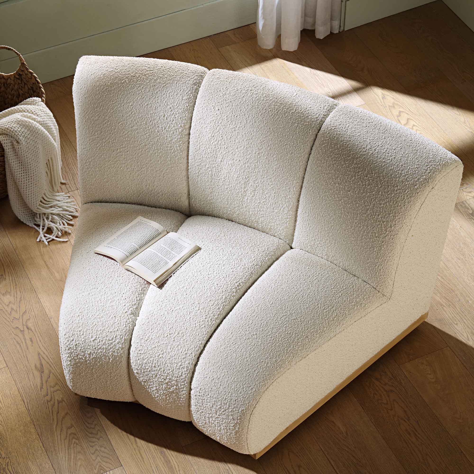 Granvia Ecru Boucle Modular Sofa, 1-Seater Curved Sofa