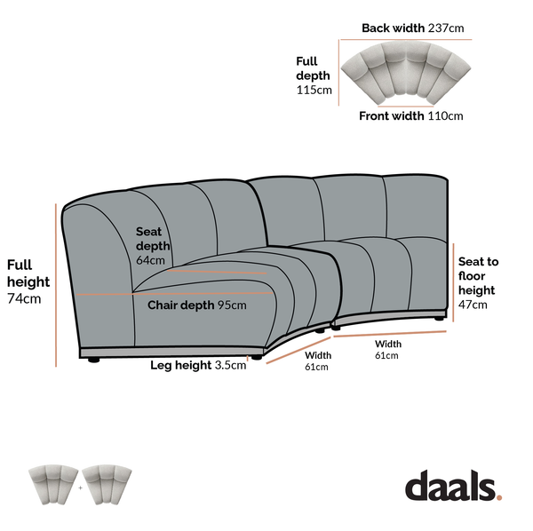 Granvia Taupe Boucle Modular Sofa, 2-Seater Curved Sofa