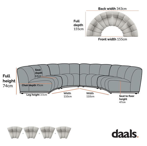 Granvia Taupe Boucle Modular Sofa, 4-Seater Half Circle Sofa