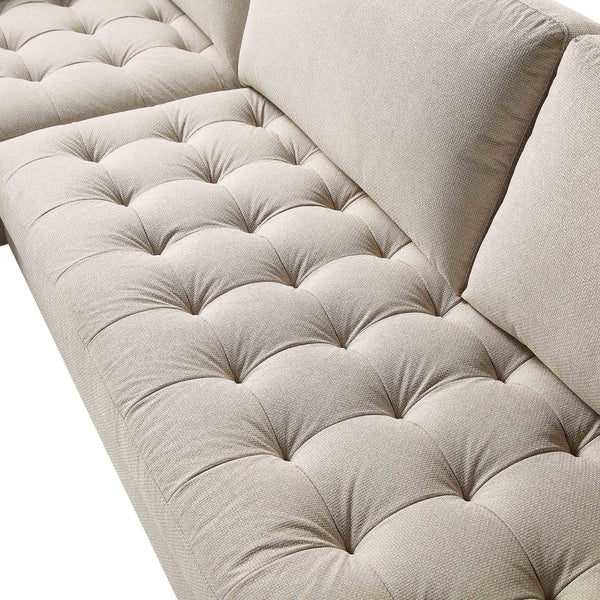Henrietta Beige Woven Fabric Grand 4-Seater Chaise End Sofa, Left Hand Facing