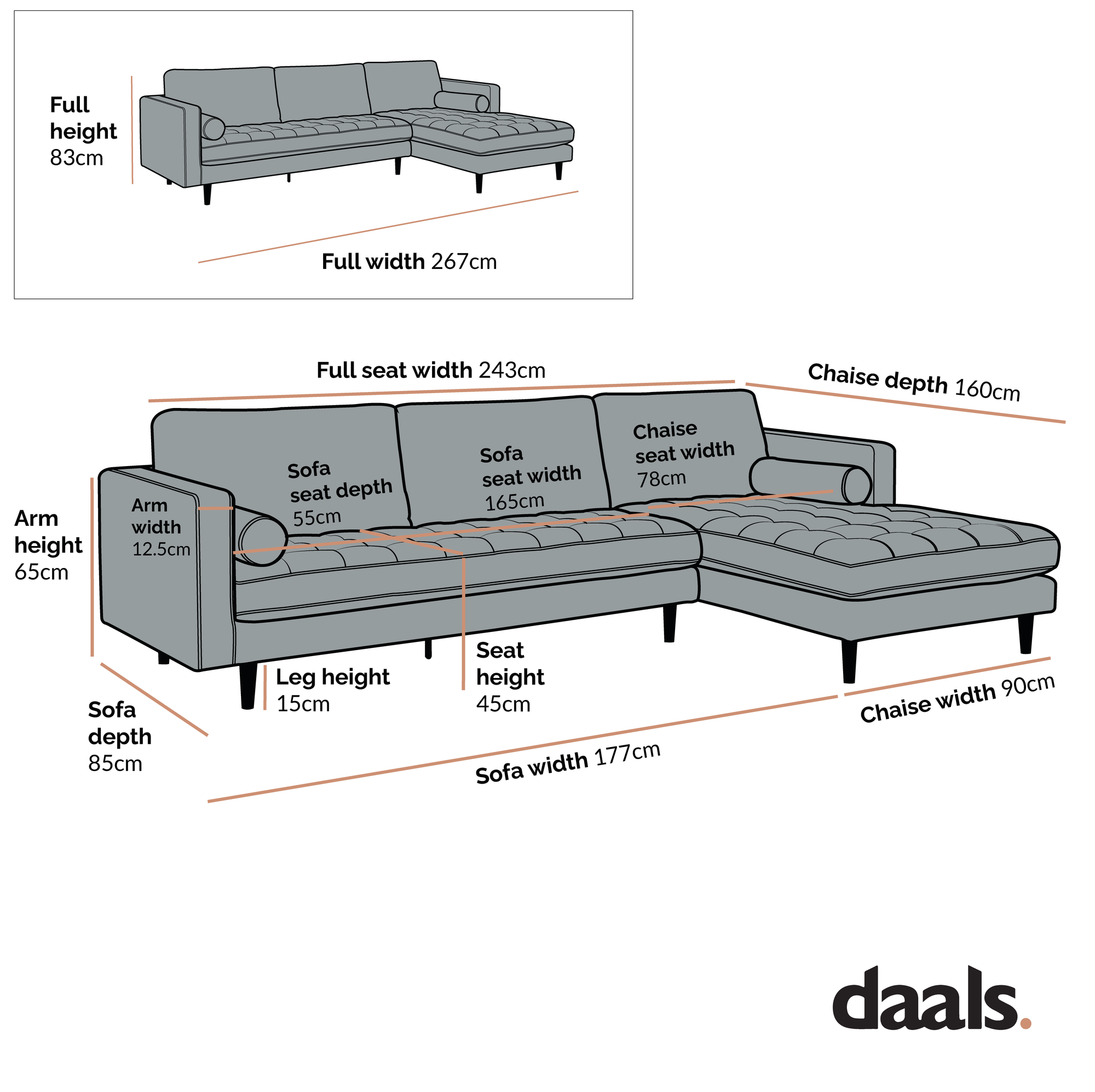 Henrietta Spiced Honey Chenille Grand 4-Seater Chaise End Sofa, Right Hand Facing