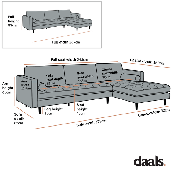 Henrietta Spiced Honey Chenille Grand 4-Seater Chaise End Sofa, Right Hand Facing