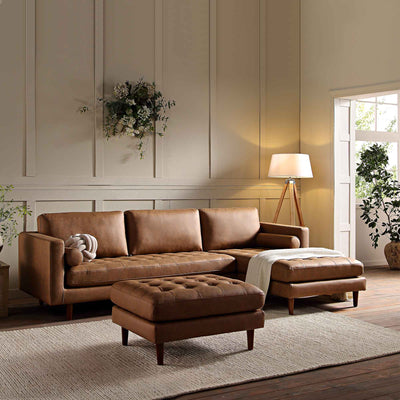 Henrietta Tan Faux Suede Grand 4-Seater Chaise End Sofa, Right Hand Facing