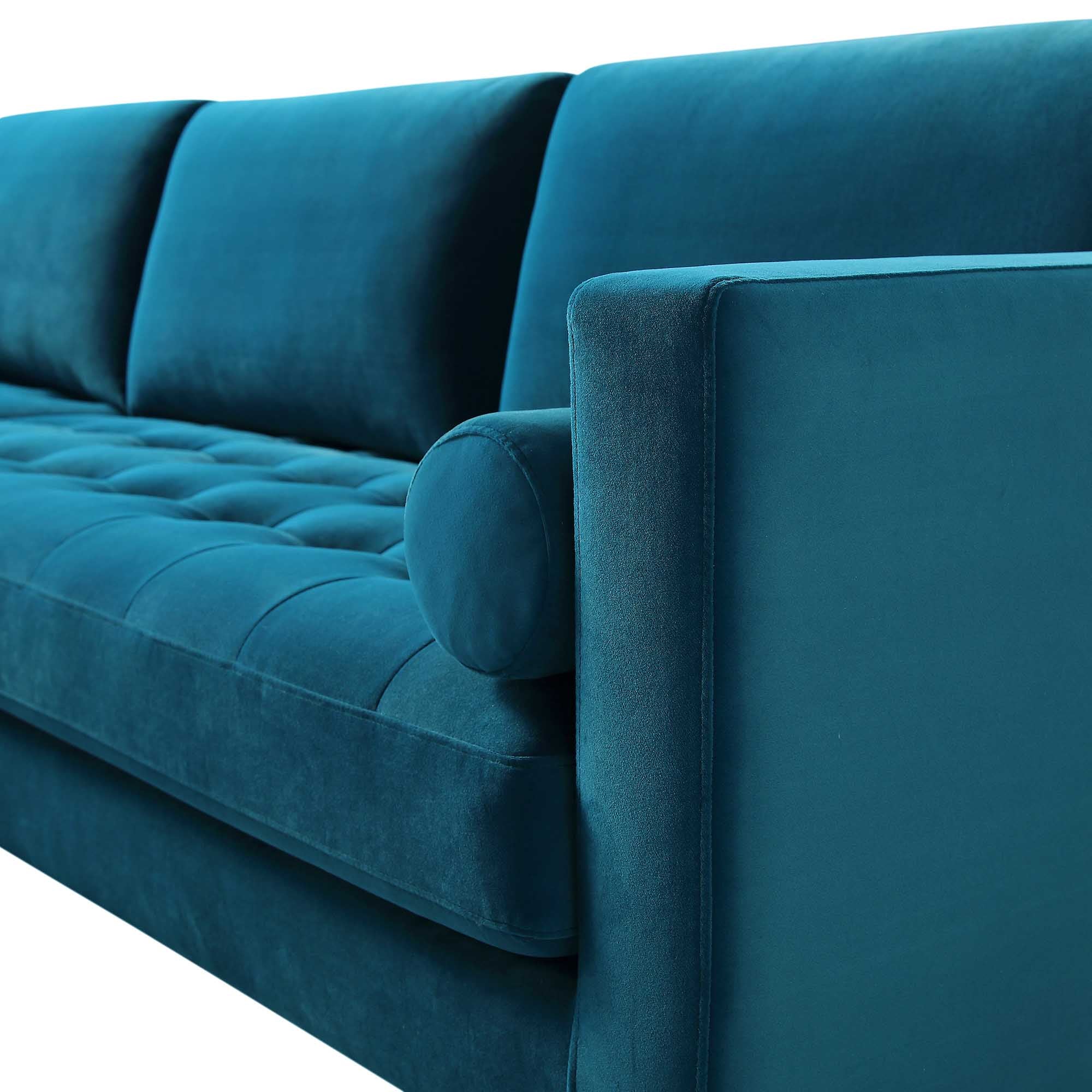 Henrietta Teal Velvet Grand 4-Seater Chaise End Sofa, Left Hand Facing
