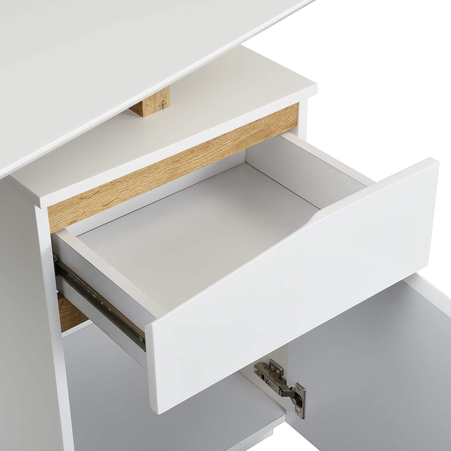 Soren Oak and White Desk with Cupboard