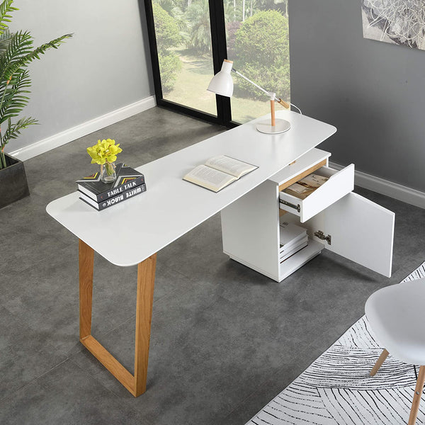 Soren Oak and White Desk with Cupboard