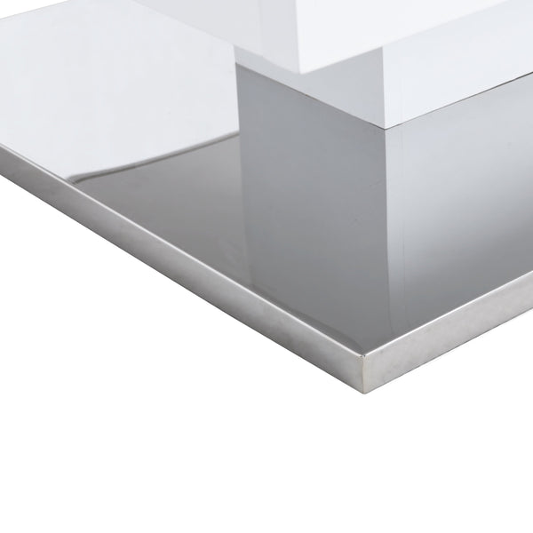 Finch White Swivel Frosted Glass Top Coffee Table with Stainless Steel Base