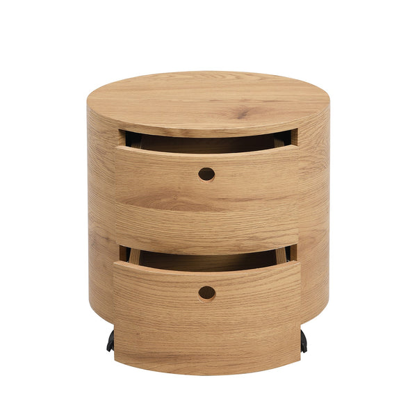 DOLIO Drum Chest Bedside Table, Barrel Side Table with Drawers Oak 2 Drawer