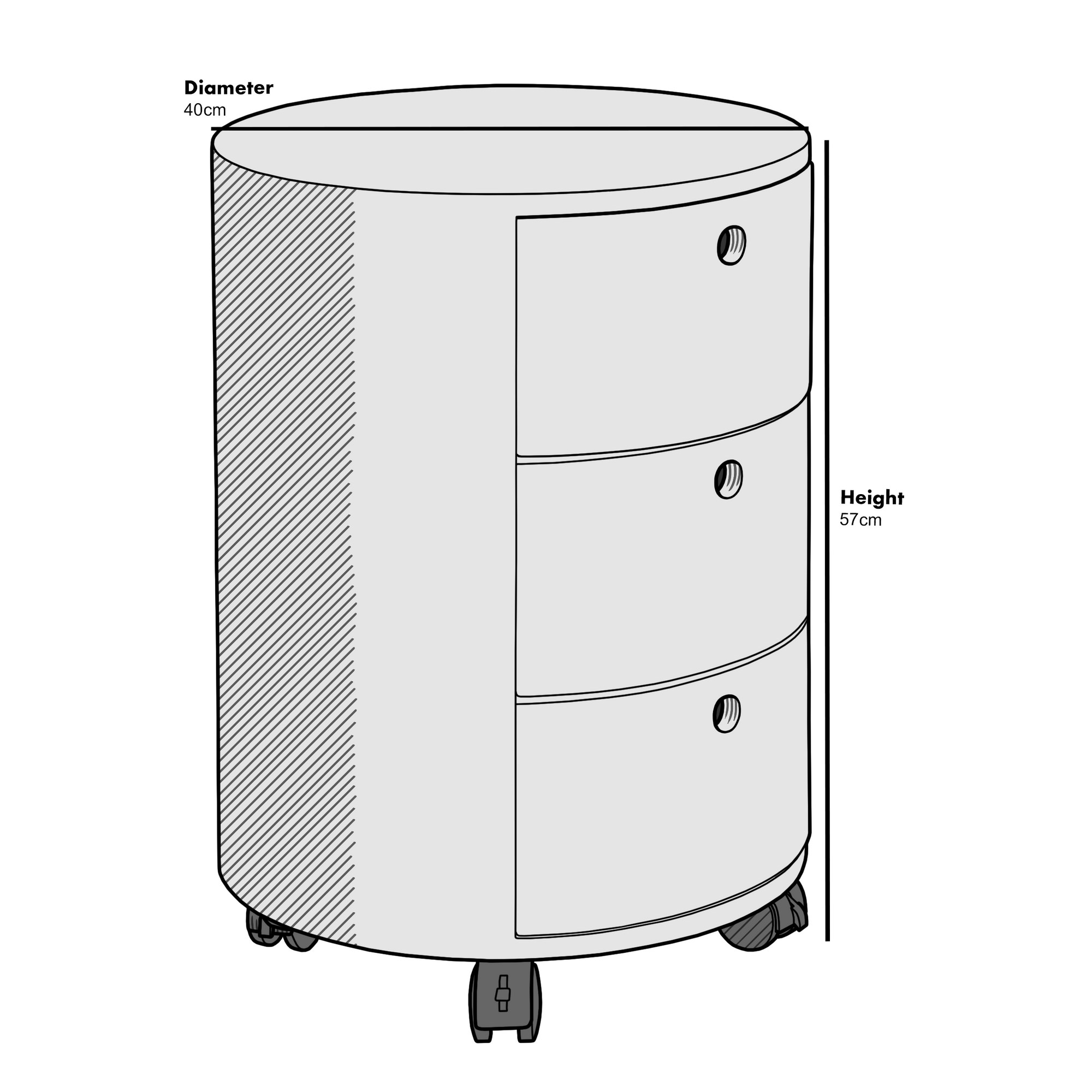 DOLIO Drum Chest Bedside Table, Barrel Side Table with Drawers High Gloss White 3 Drawer