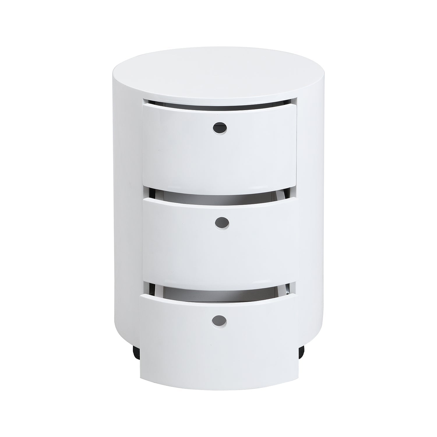DOLIO Drum Chest Bedside Table, Barrel Side Table with Drawers High Gloss White 3 Drawer