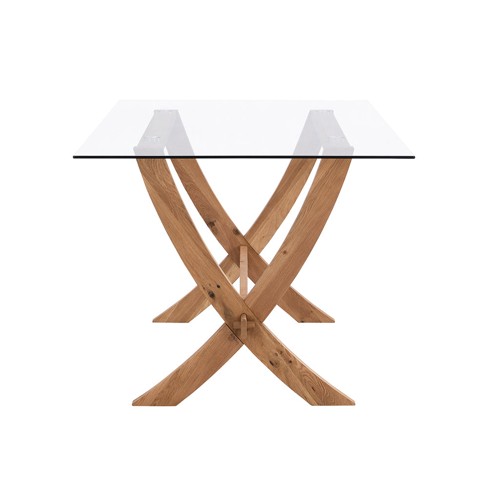 Lugano 160cm Rectangular Glass Top Solid Oak Legs Dining Table