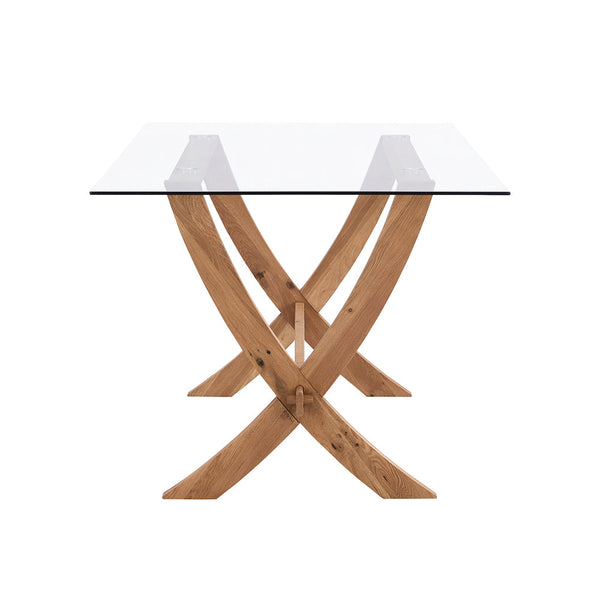 Lugano 160cm Rectangular Glass Top Solid Oak Legs Dining Table