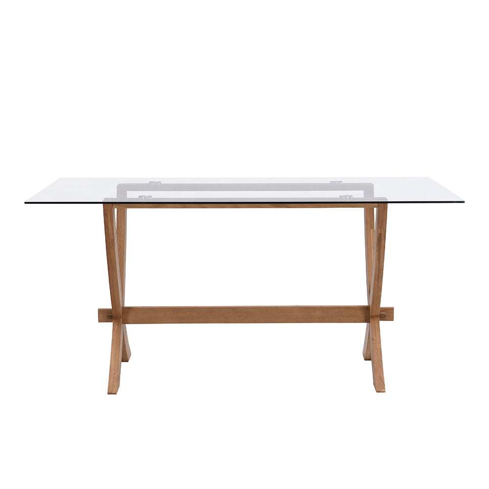Lugano 160cm Rectangular Glass Top Solid Oak Legs Dining Table