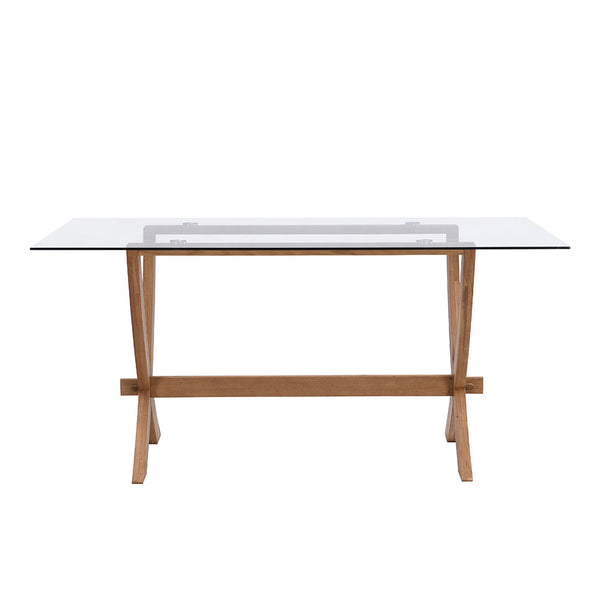 Lugano 160cm Rectangular Glass Top Solid Oak Legs Dining Table