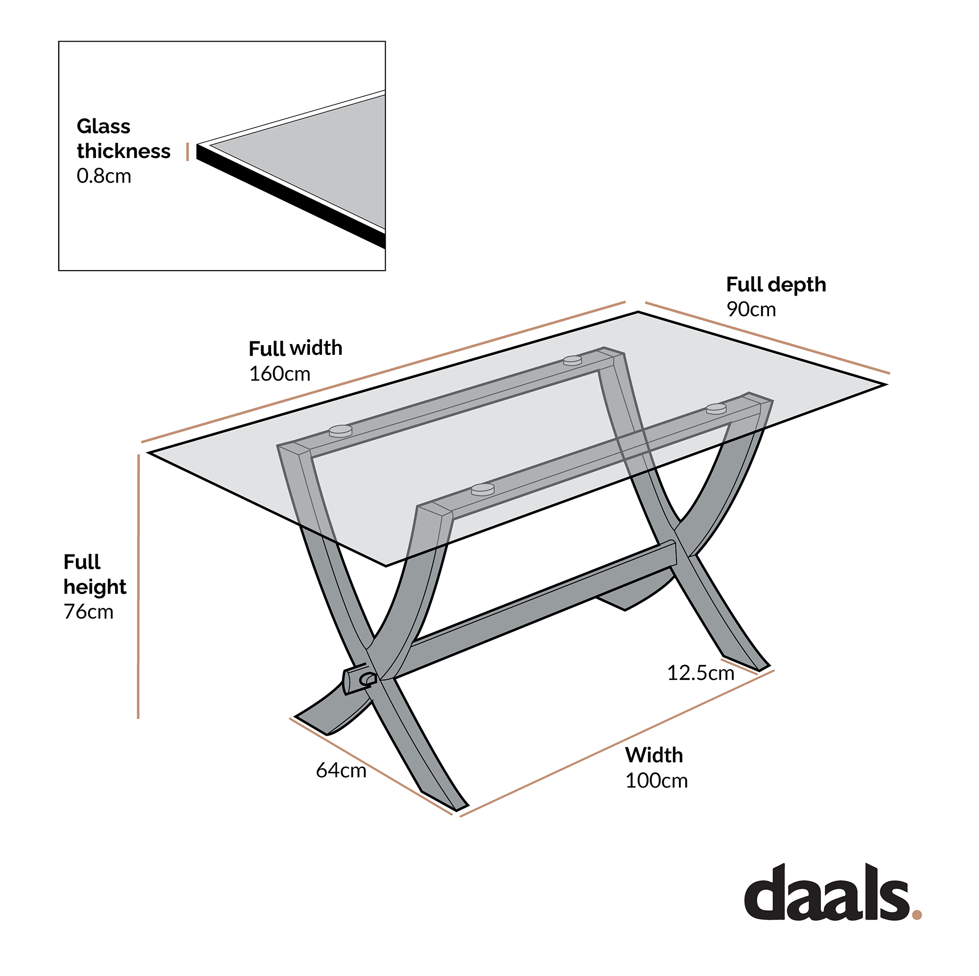 Lugano 160cm Rectangular Glass Top Solid Oak Legs Dining Table