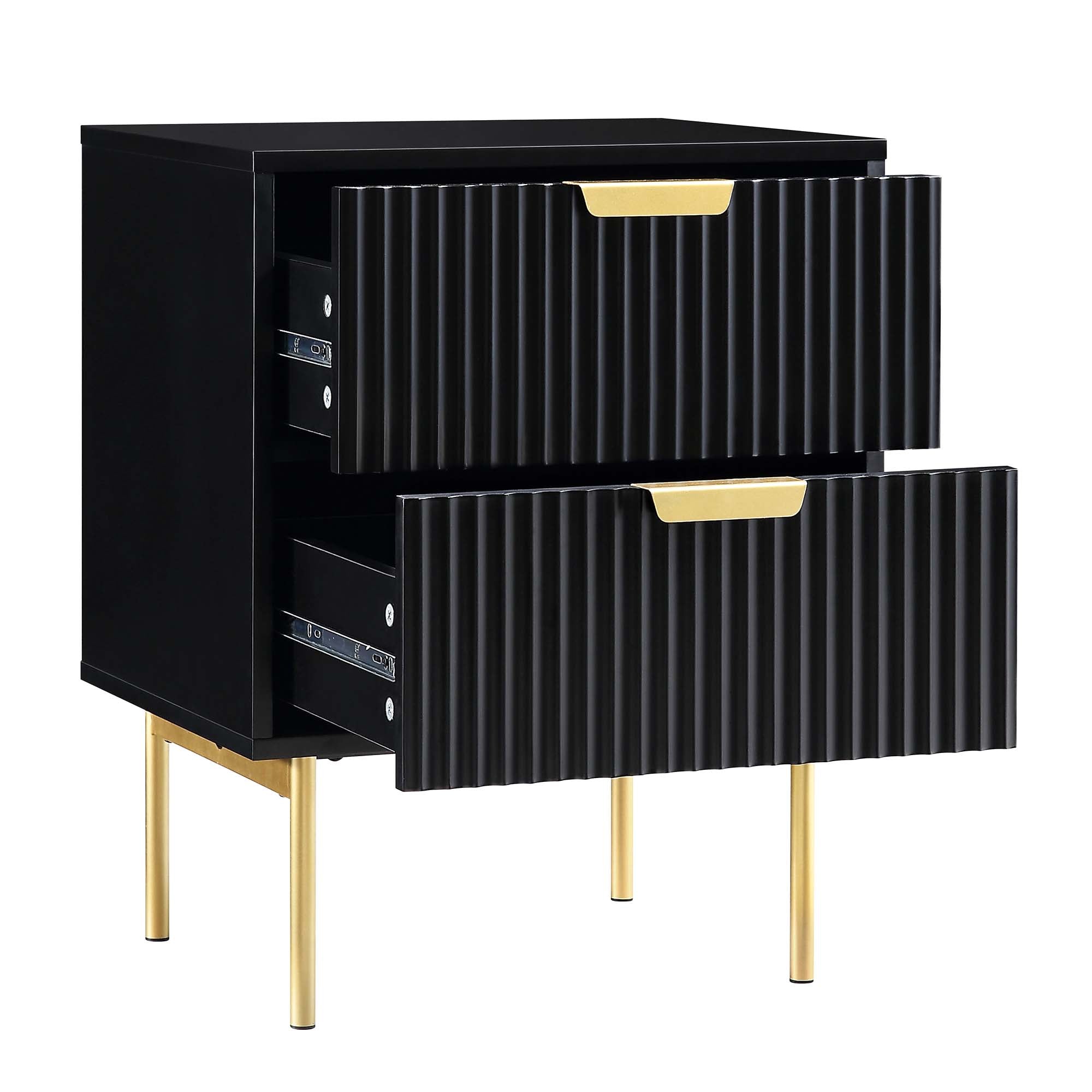 Richmond Ridged 2 Drawer Bedside Table, Matte Black