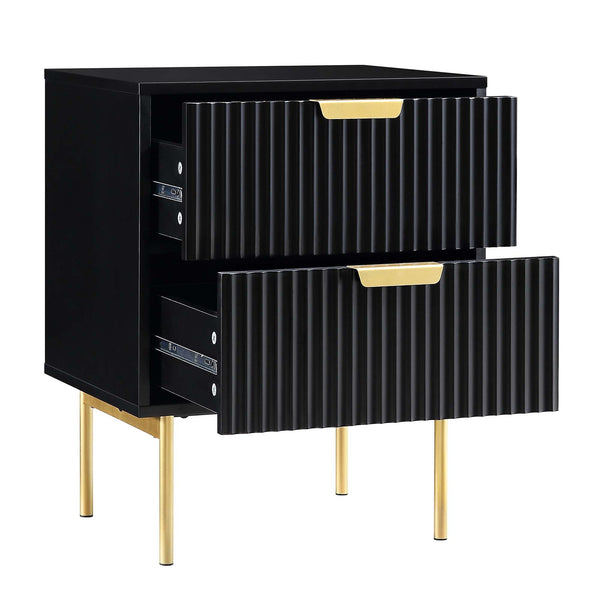 Richmond Ridged 2 Drawer Bedside Table, Matte Black