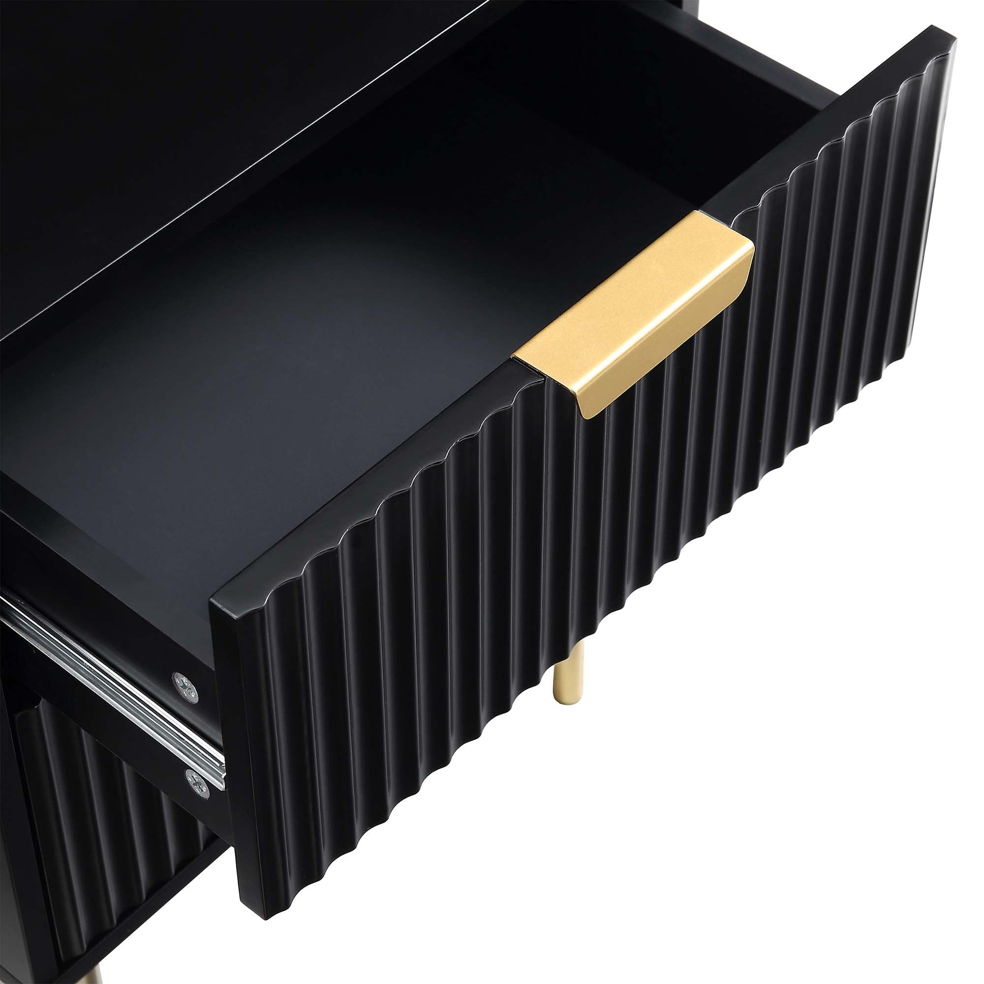 Richmond Ridged 2 Drawer Bedside Table, Matte Black