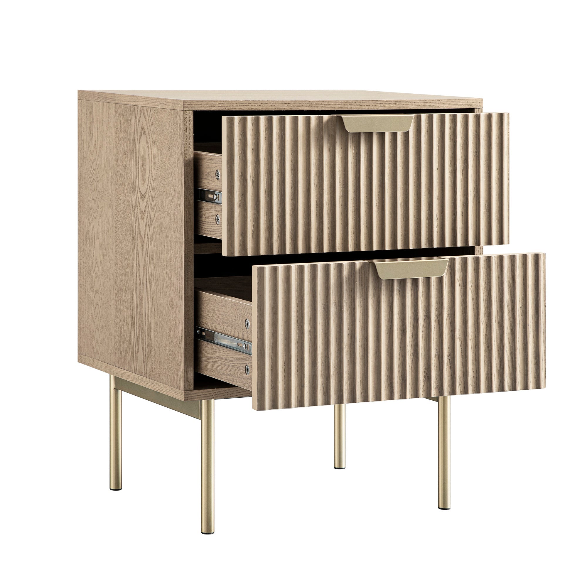 Richmond Ridged 2 Drawer Bedside Table, Light Ash