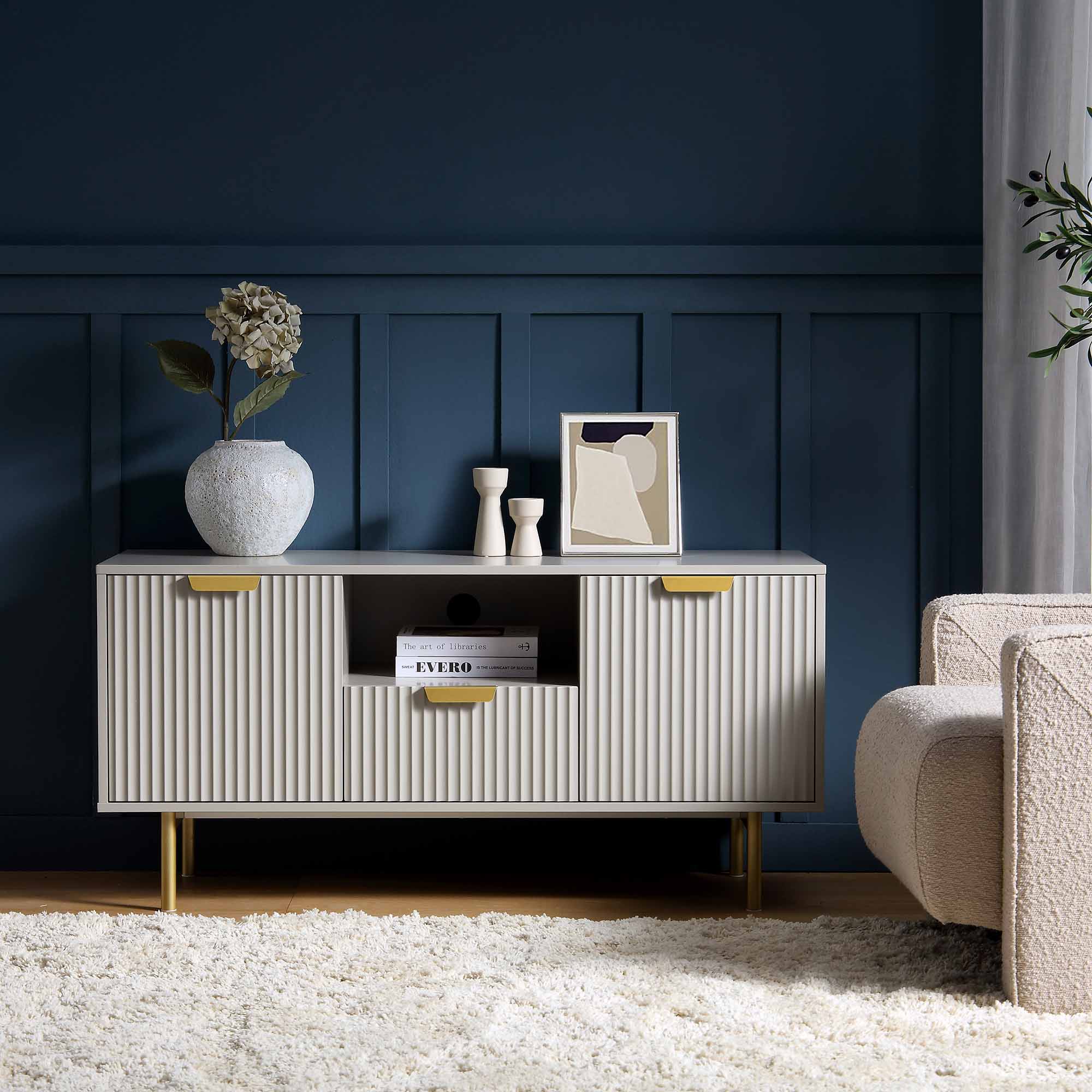 Richmond Ridged 120cm Wide TV Media Unit, Matte Taupe