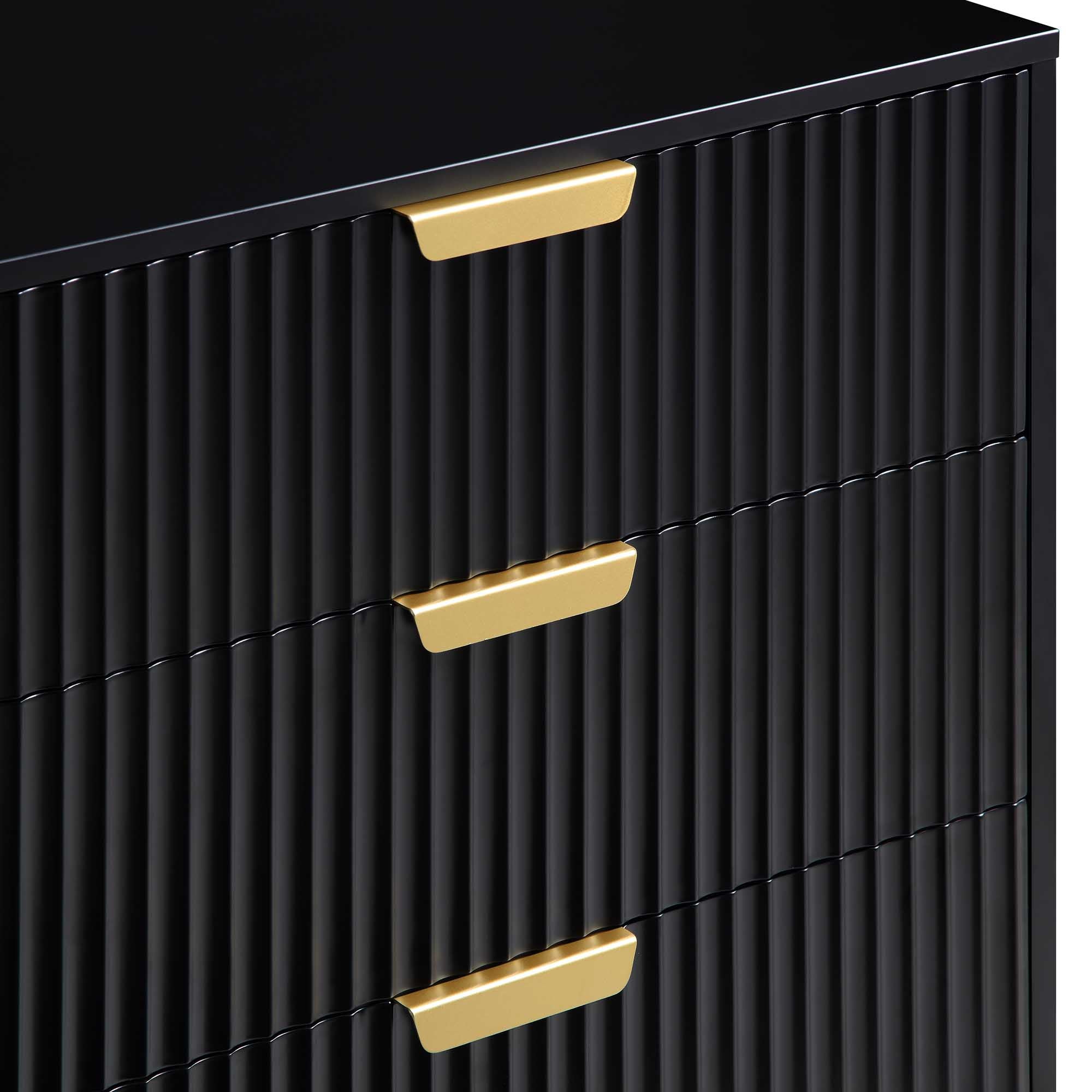 Richmond Ridged Wide Chest of 6 Drawers, Matte Black