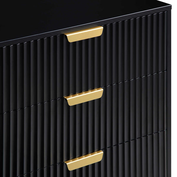 Richmond Ridged Wide Chest of 6 Drawers, Matte Black