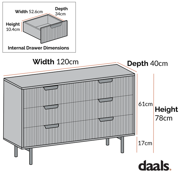 Richmond Ridged Wide Chest of 6 Drawers, Matte Black
