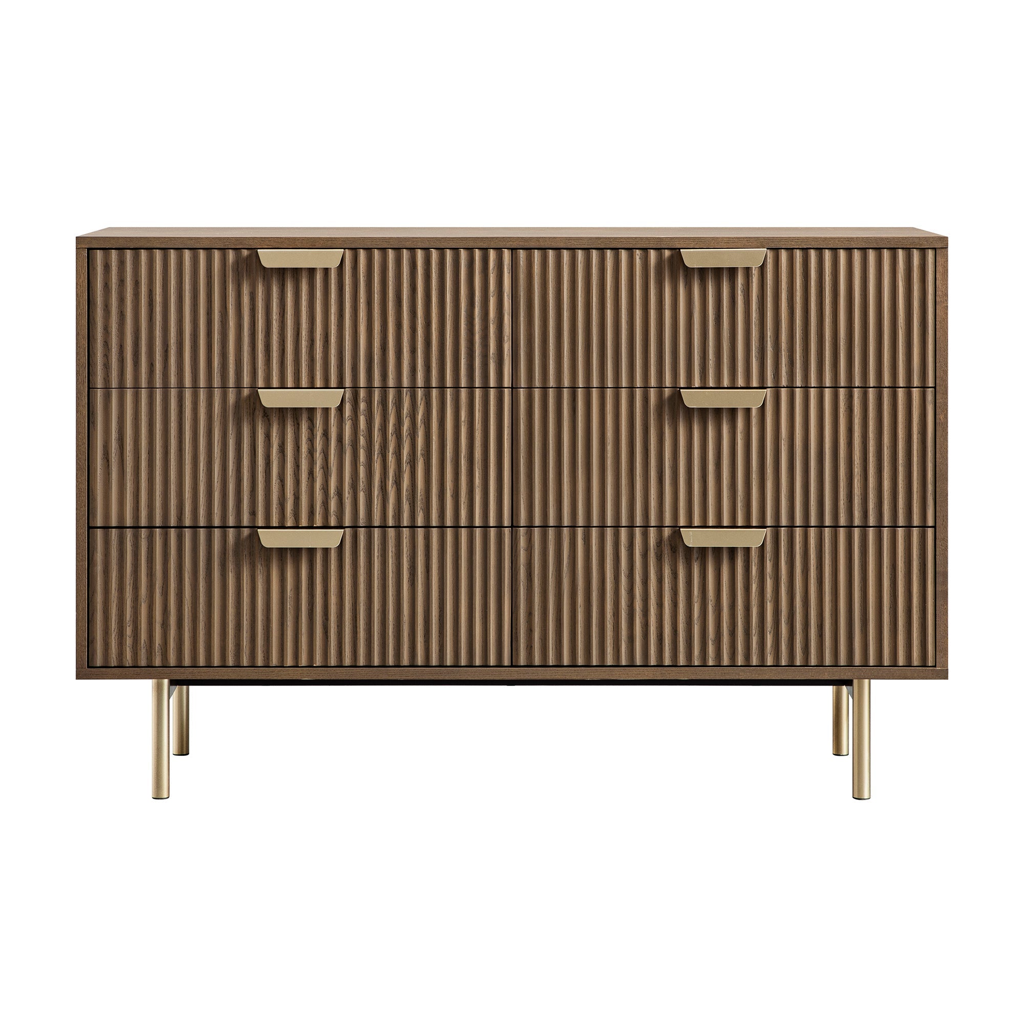 Richmond Ridged Wide Chest of 6 Drawers, Dark Ash