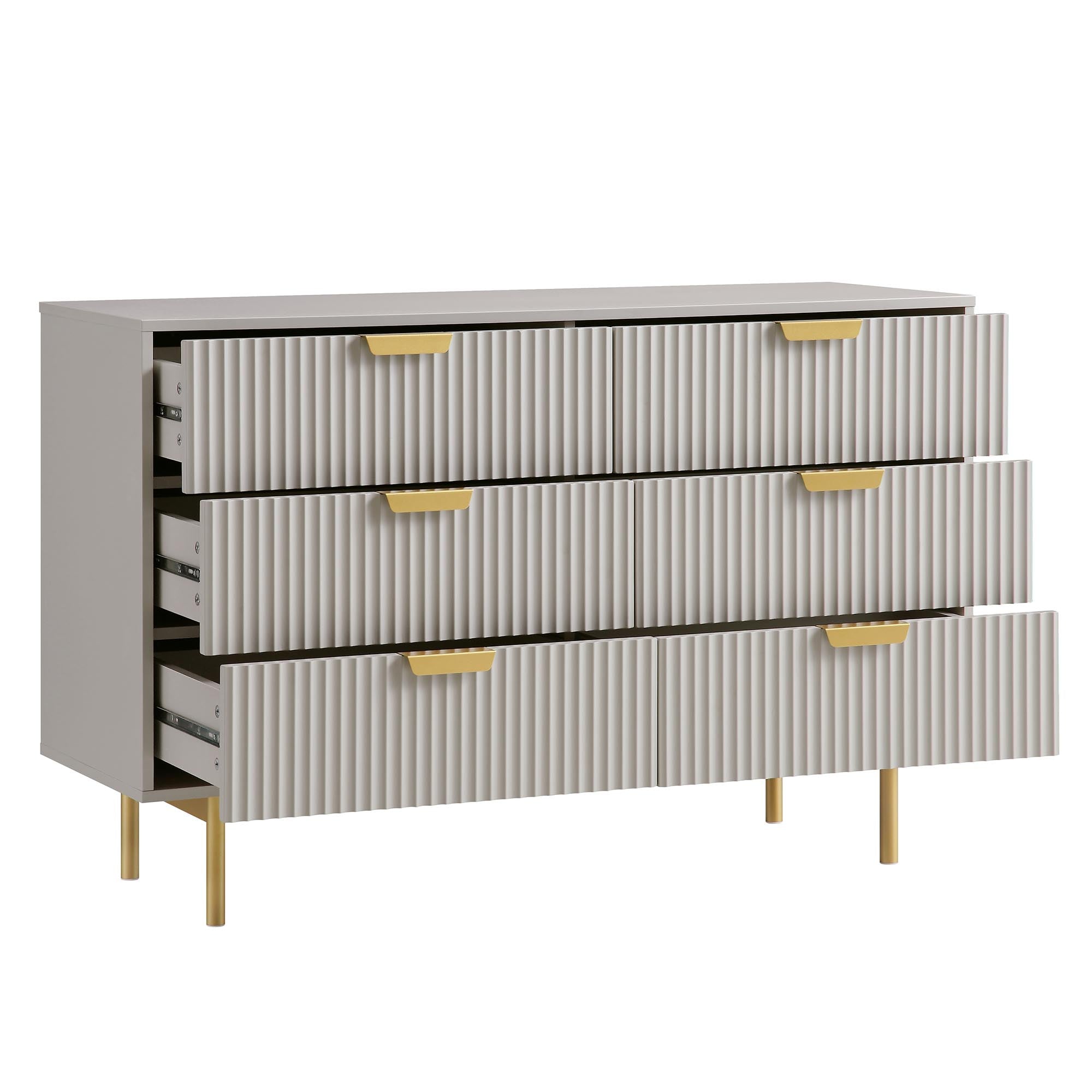 Richmond Ridged Wide Chest of 6 Drawers, Matte Taupe