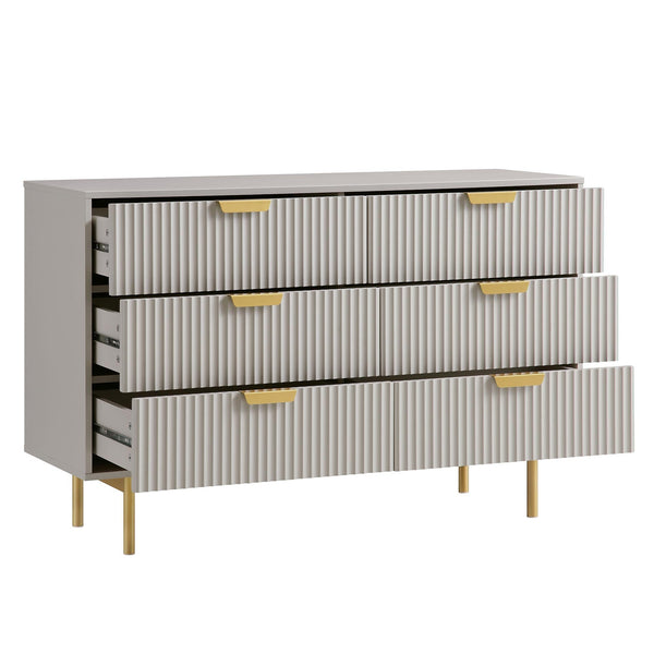 Richmond Ridged Wide Chest of 6 Drawers, Matte Taupe