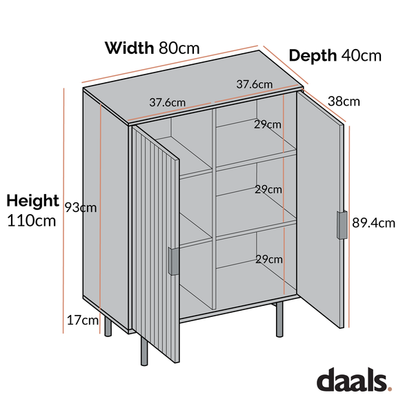 Richmond Ridged Highboard Storage Cabinet, Matte Black