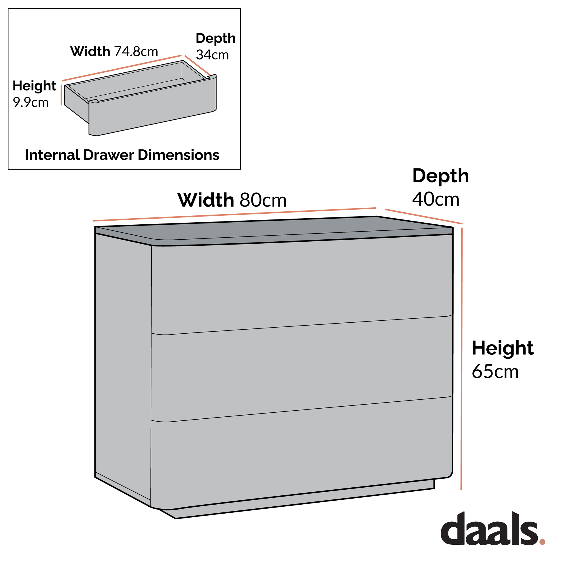 Agnes Curved Edge Chest of 3 Drawers, Dove Grey with Oak Top
