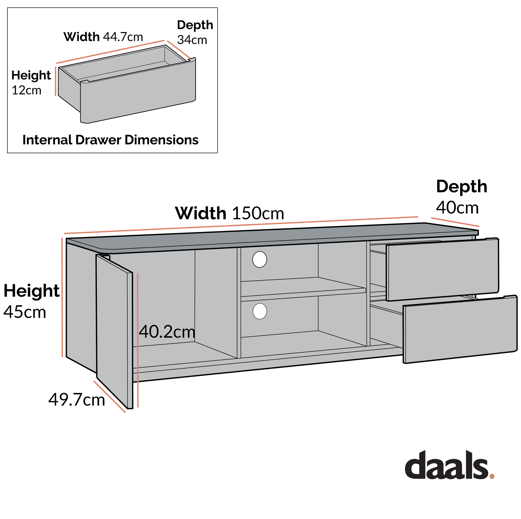 Agnes Curved Edge 150cm Wide TV Unit, Natural