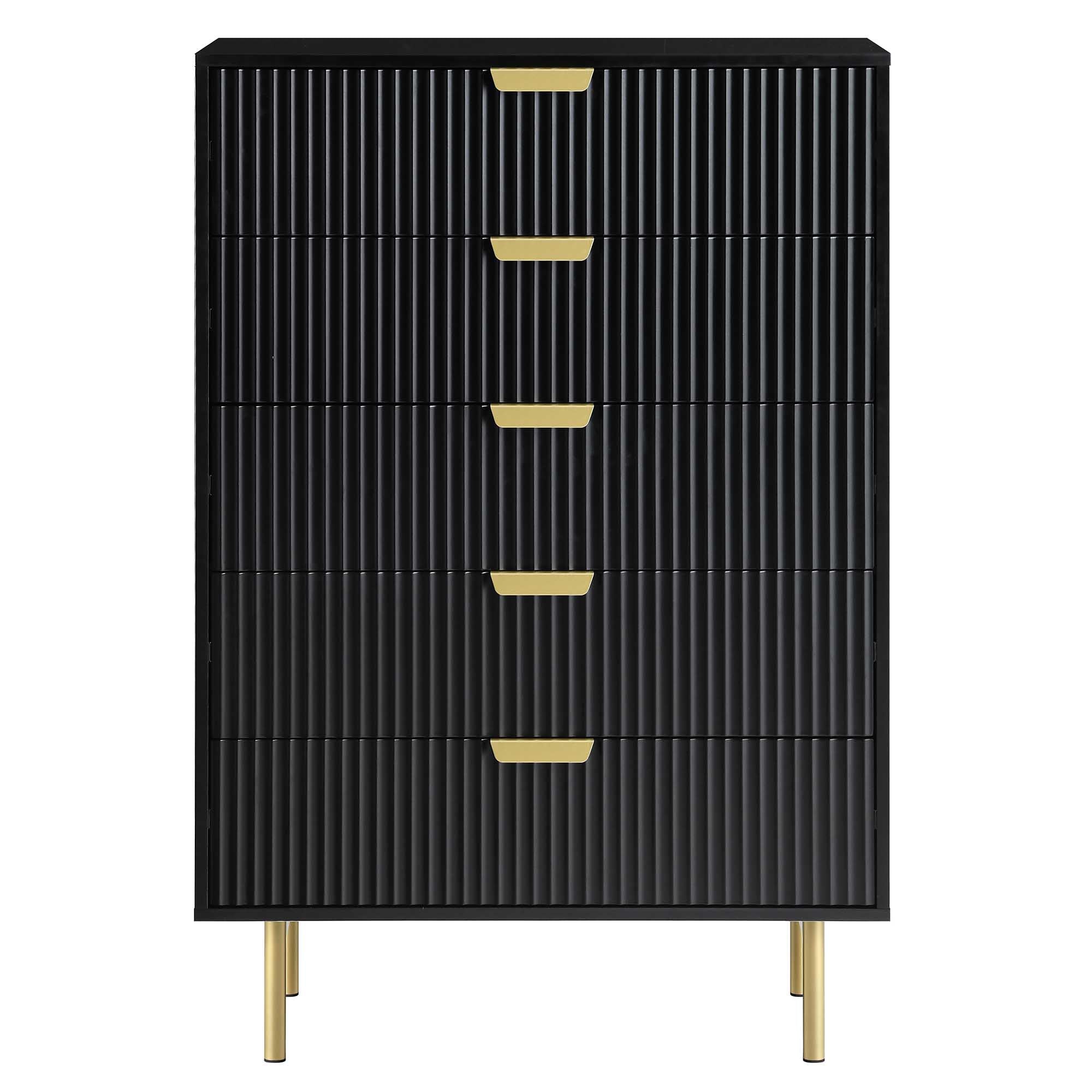 Richmond Ridged Chest of 5 Drawers, Matte Black