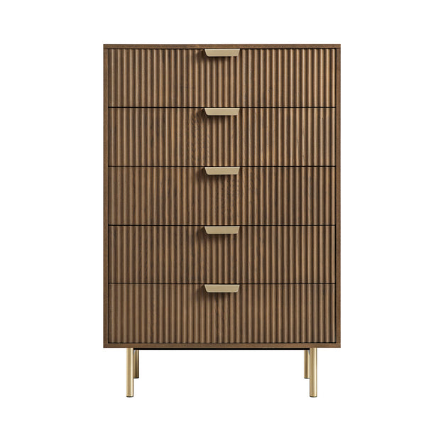 Richmond Ridged Chest of 5 Drawers, Dark Ash