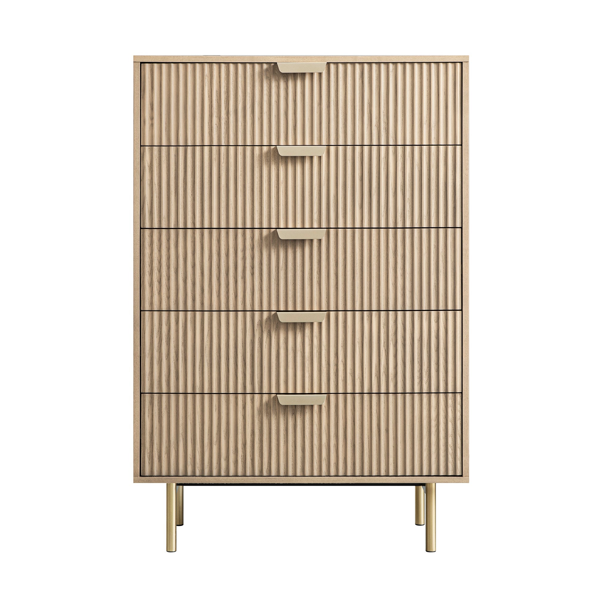 Richmond Ridged Chest of 5 Drawers, Light Ash