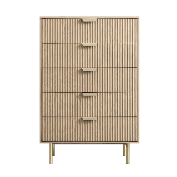 Richmond Ridged Chest of 5 Drawers, Light Ash