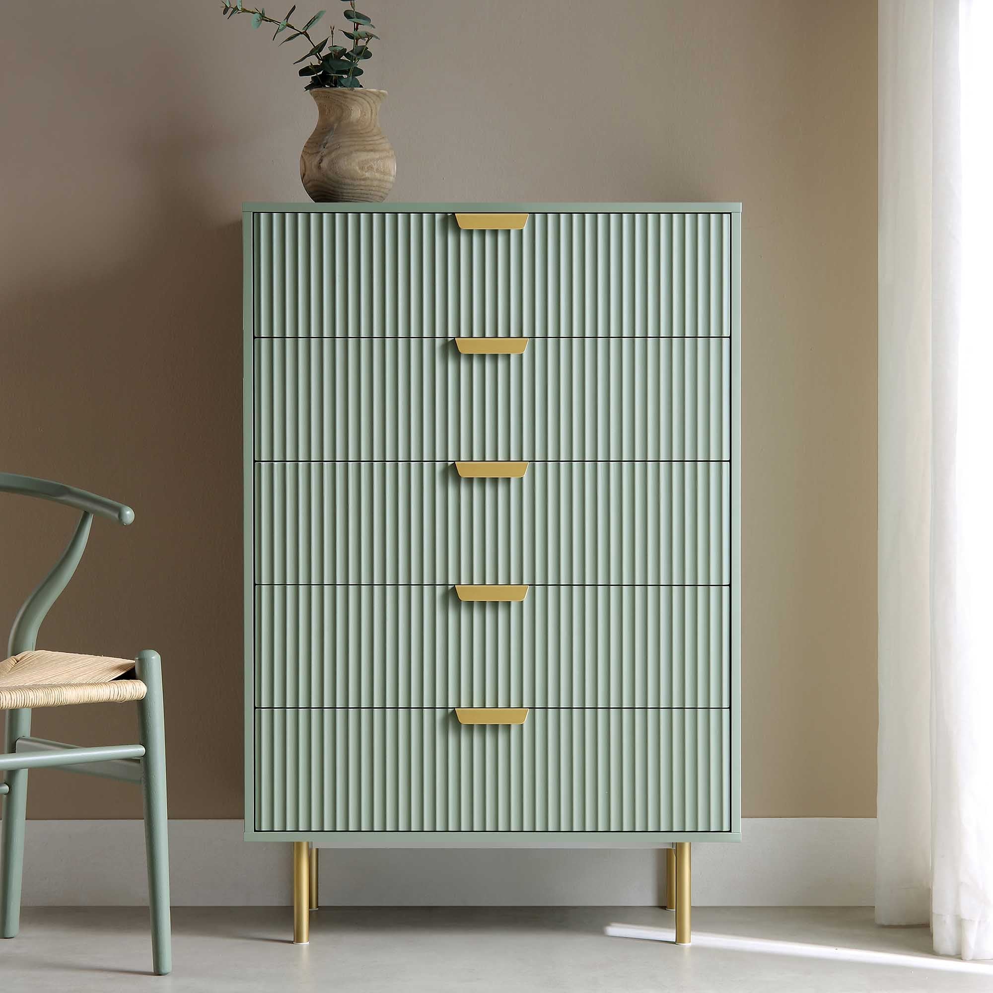 Richmond Ridged Chest of 5 Drawers, Matte Sage Green