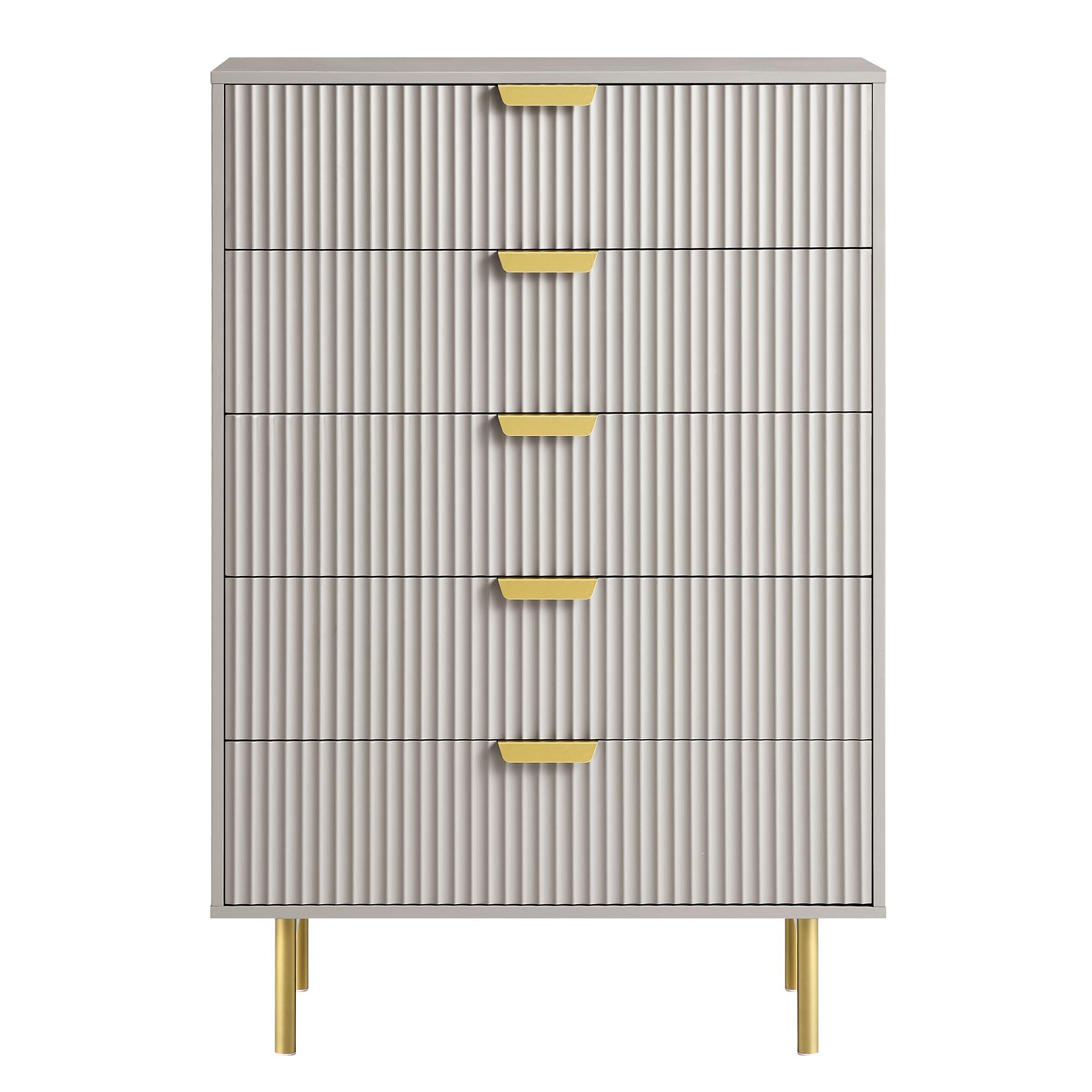 Richmond Ridged Chest of 5 Drawers, Matte Taupe