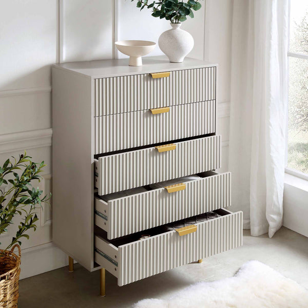 Richmond Ridged Chest of 5 Drawers, Matte Taupe