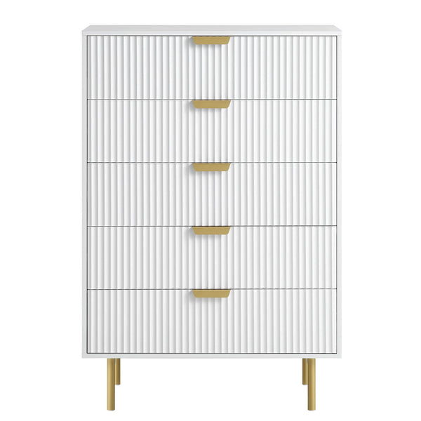 Richmond Ridged Chest of 5 Drawers, Matte White