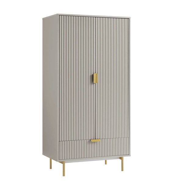 Richmond Ridged Double Wardrobe with Drawer, Matte Taupe
