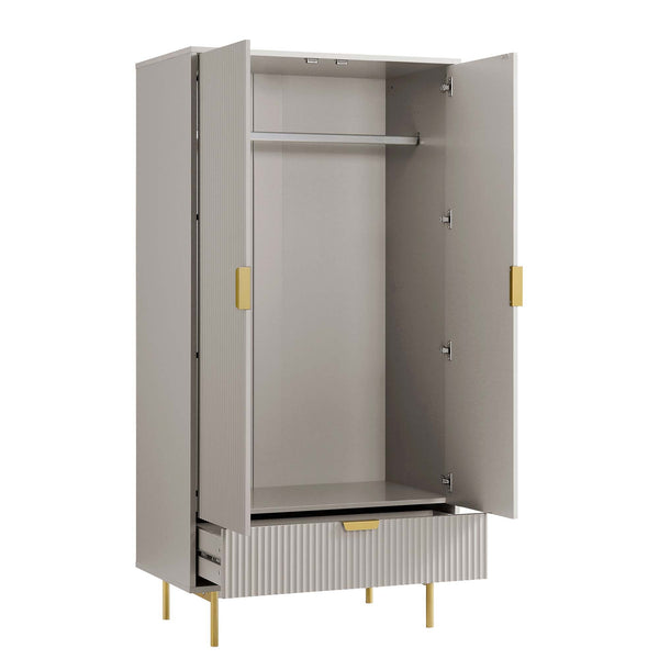 Richmond Ridged Double Wardrobe with Drawer, Matte Taupe