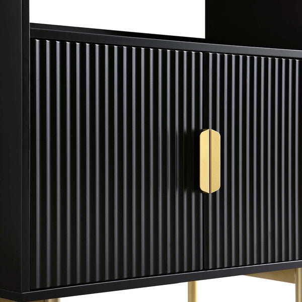 Richmond Ridged Tall Bookcase with Doors, Matte Black
