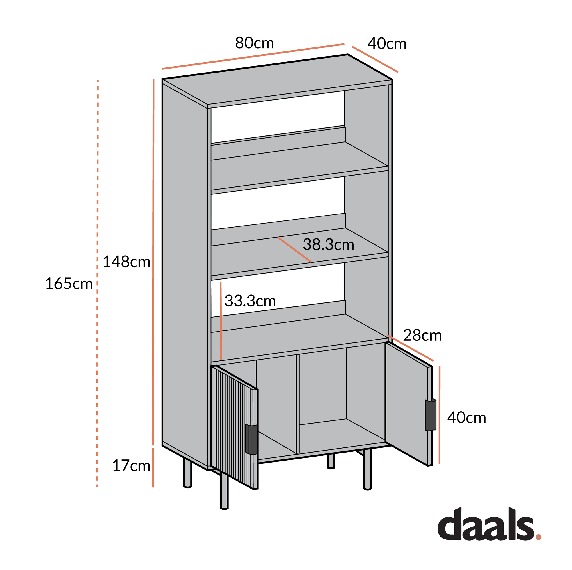 Richmond Ridged Tall Bookcase with Doors, Matte Taupe