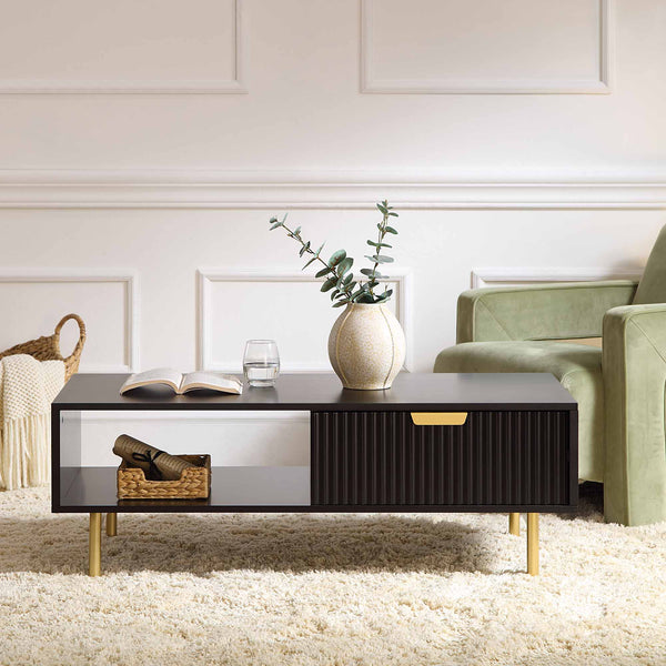 Richmond Ridged Coffee Table with Drawer, Matte Black