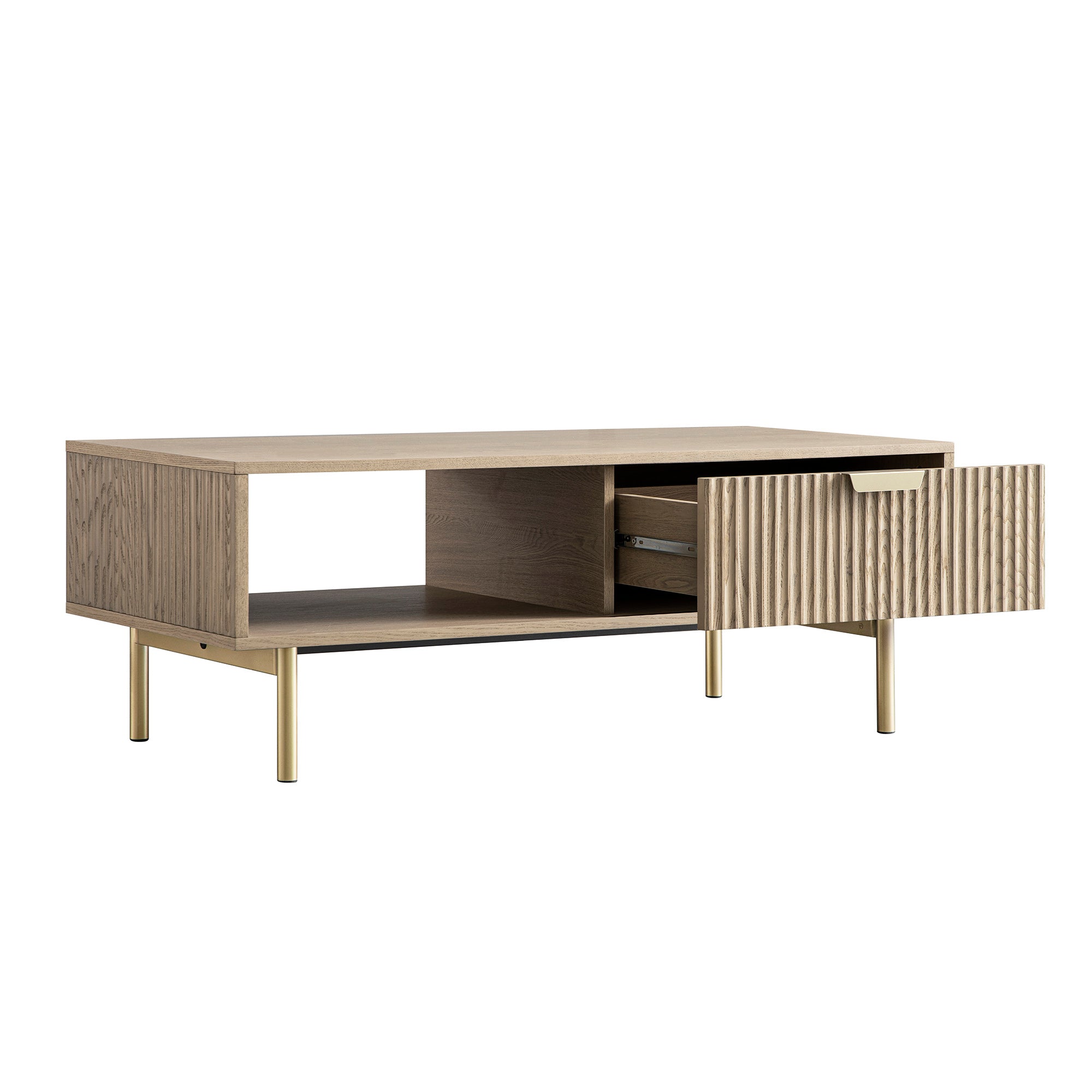 Richmond Ridged Coffee Table with Drawer, Light Ash