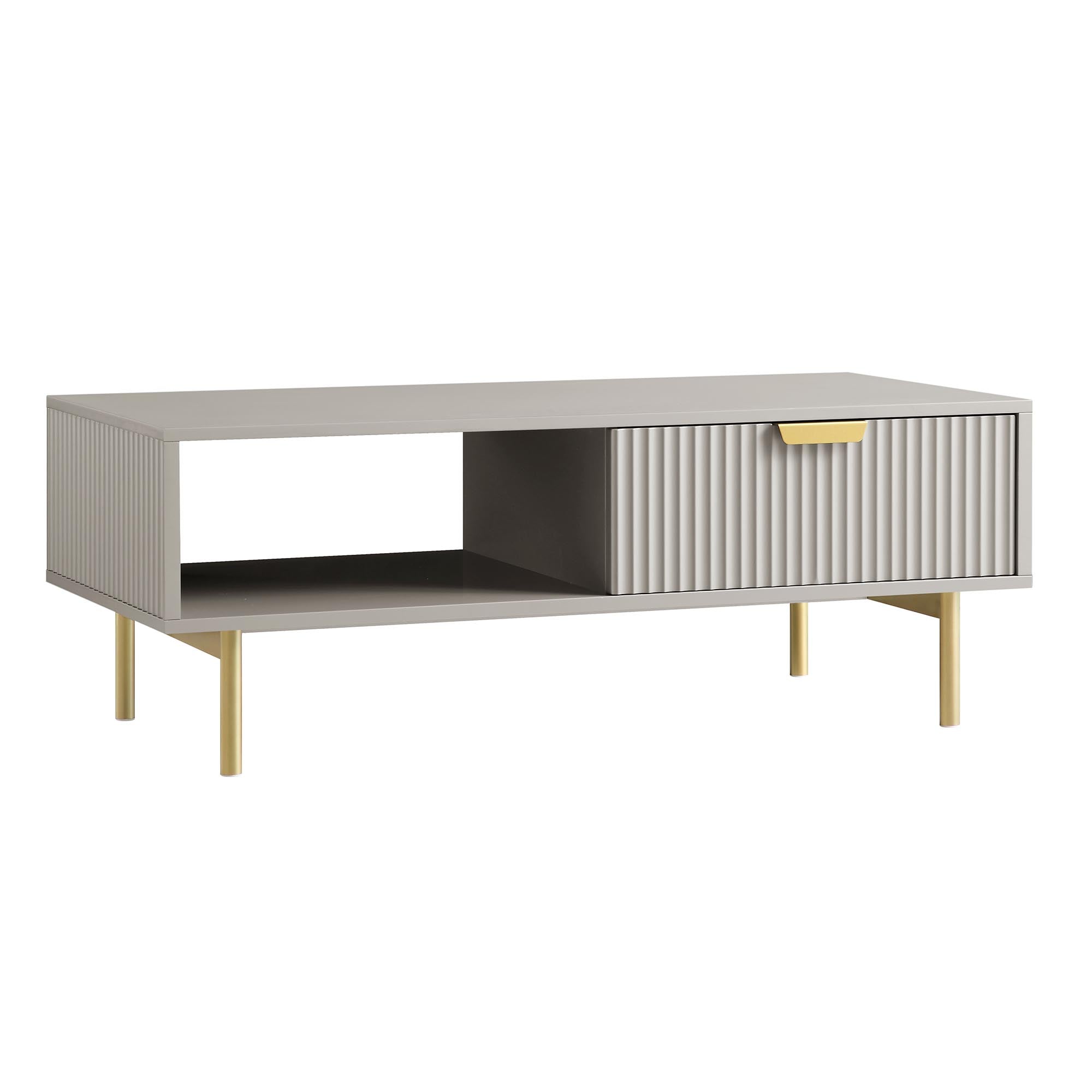 Richmond Ridged Coffee Table with Drawer, Matte Taupe